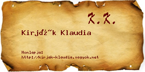 Kirják Klaudia névjegykártya